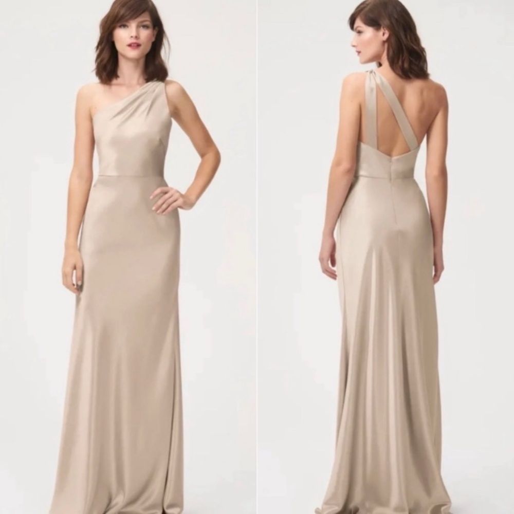 Jenny Yoo Lena Dress Pale Gold Size 6 Bridesmaid Champagne One Shoulder Maxi